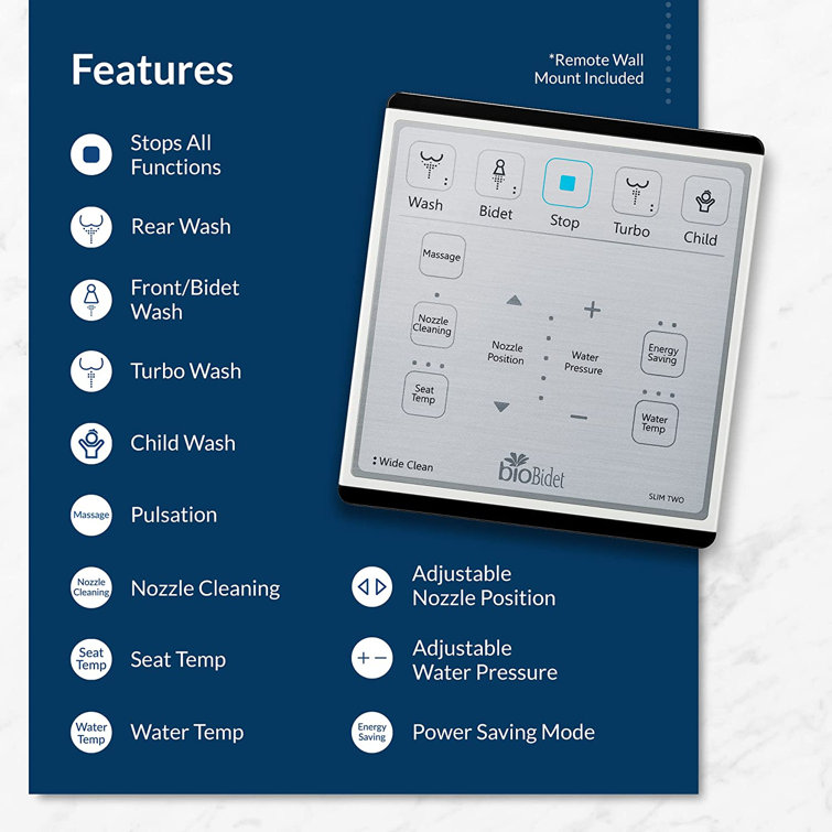 White Elongated Smart Bidet Toilet Seat with Remote