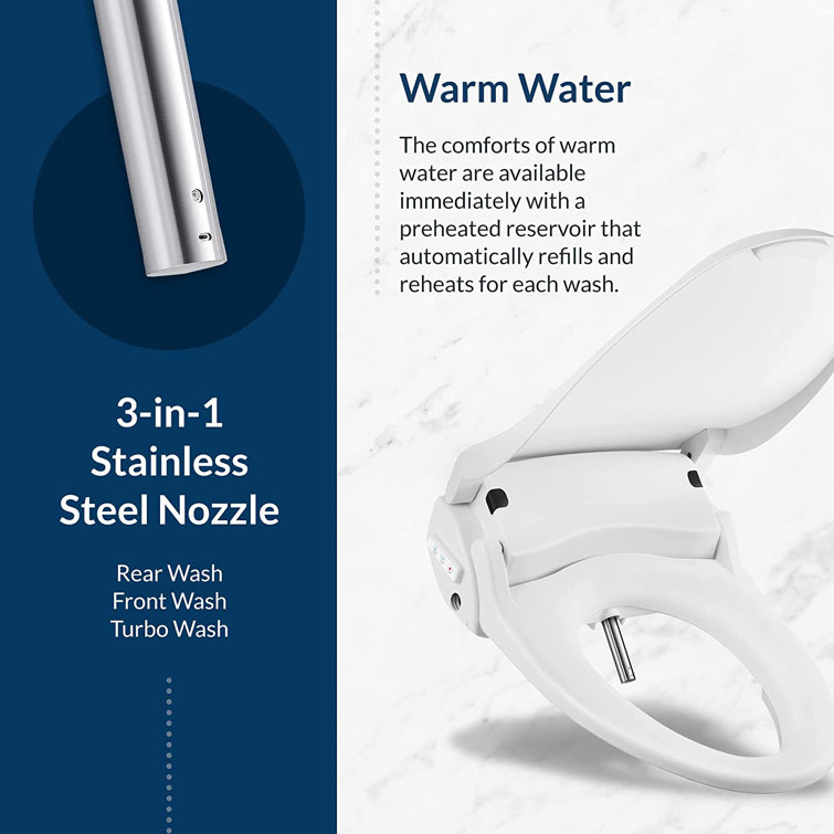White Elongated Smart Bidet Toilet Seat with Remote