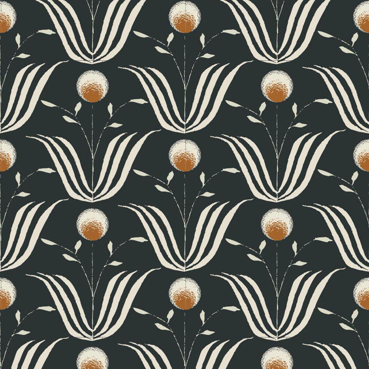 Soot Black Floral Non-Pasted Vinyl Wallpaper