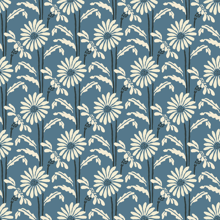 Slate Blue and White Floral Self-Adhesive Wallpaper Tile