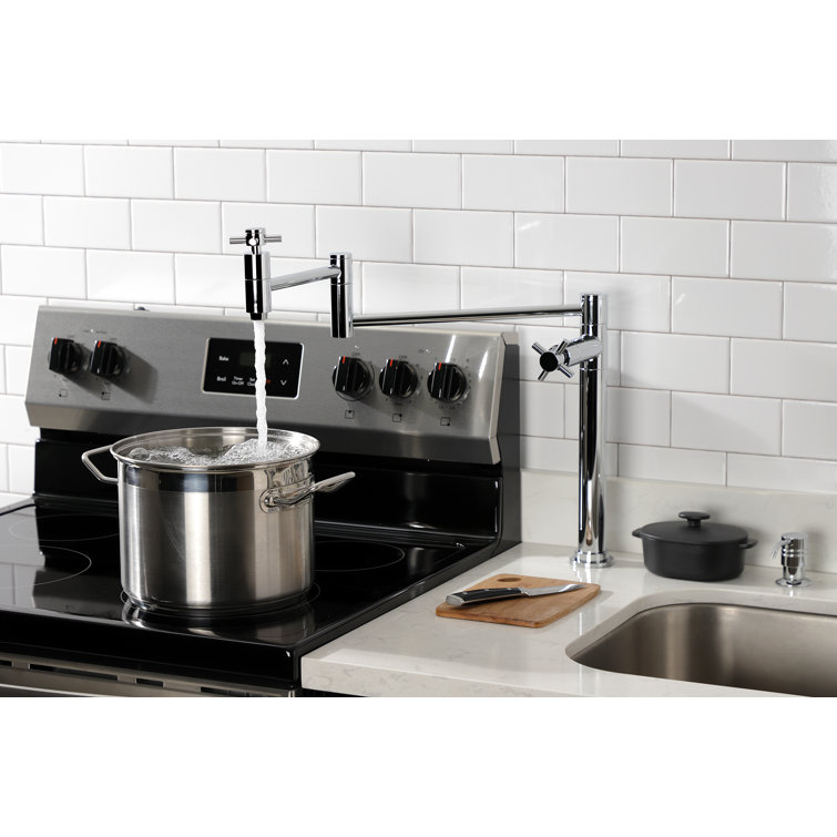 Polished Chrome Dual Handle Deck Mount Pot Filler Faucet