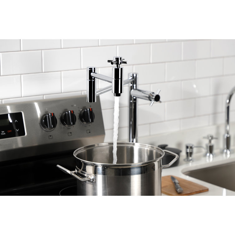 Polished Chrome Dual Handle Deck Mount Pot Filler Faucet