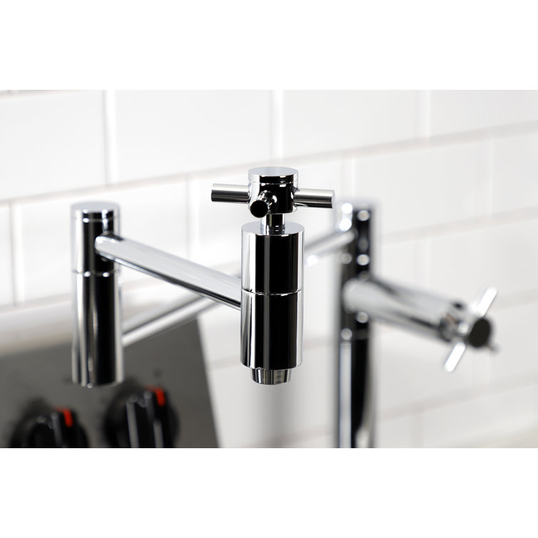 Polished Chrome Dual Handle Deck Mount Pot Filler Faucet