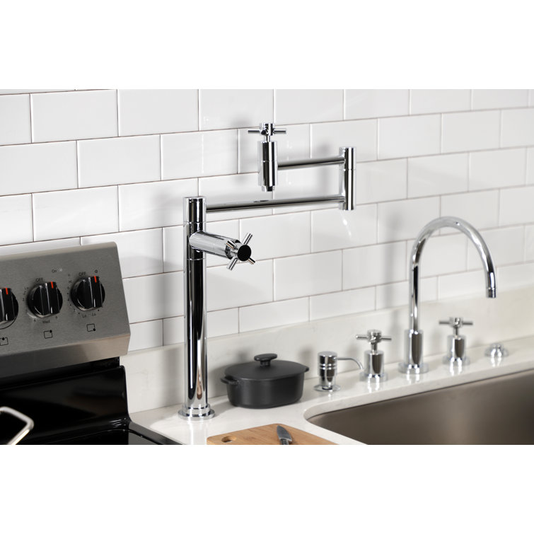 Polished Chrome Dual Handle Deck Mount Pot Filler Faucet