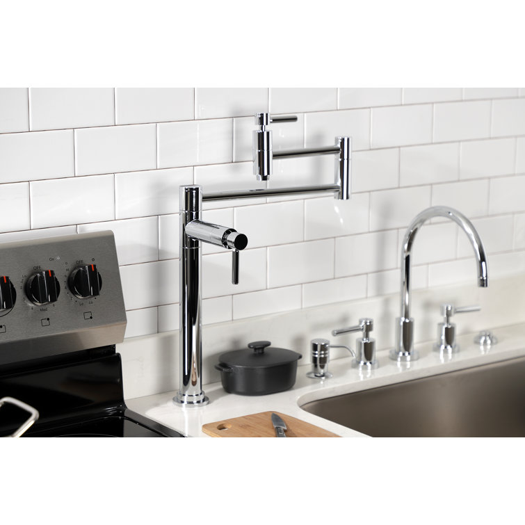 Polished Chrome Dual Handle Deck Mount Pot Filler Faucet