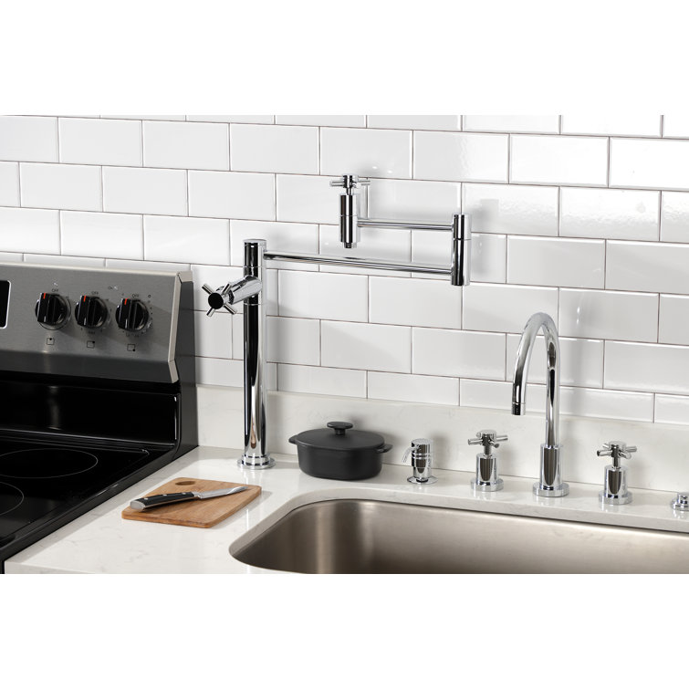 Polished Chrome Dual Handle Deck Mount Pot Filler Faucet