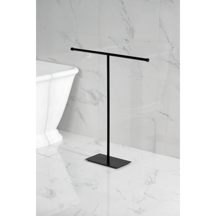 Matte Black Brass and Steel Freestanding T-Shape Towel Rack