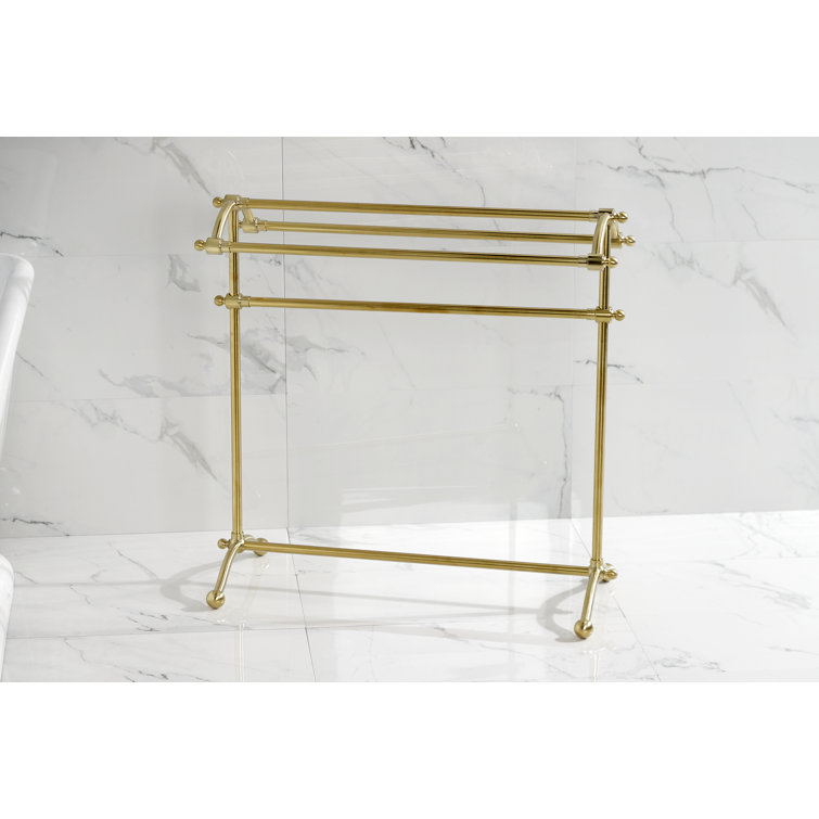 Vintage Brushed Brass 30-Inch Freestanding Towel Rack