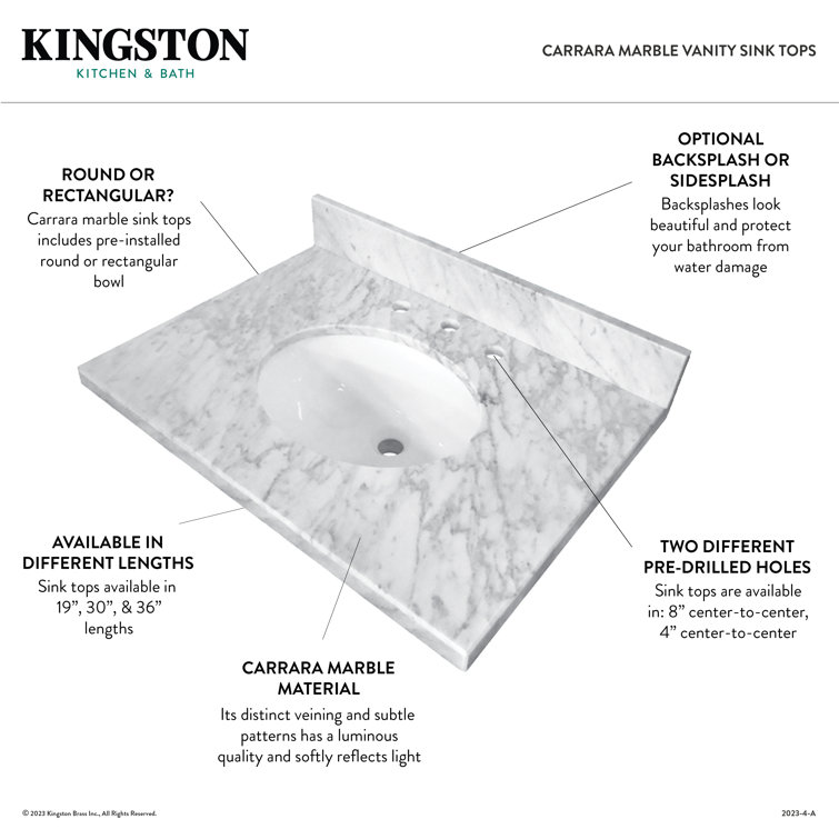 Fredrickson 19-Inch Carrara Marble Vanity Sink Top with Rectangular Undermount Sink