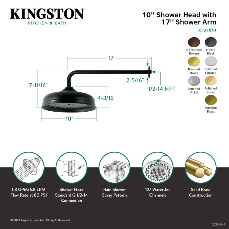 Matte Black 10-Inch Round Rain Shower Head with 17-Inch Arm