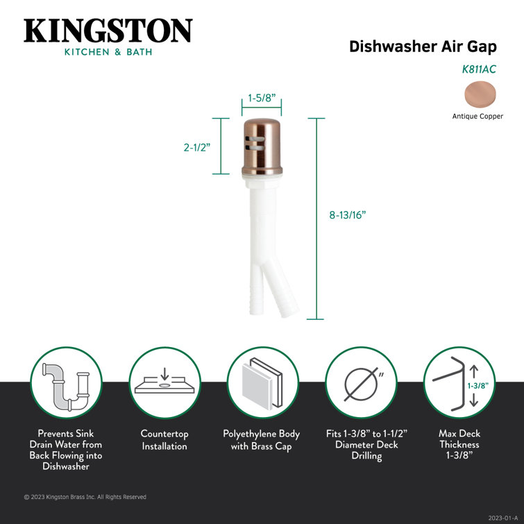 Antique Copper Brass Dishwasher Air Gap with Polyethylene Body
