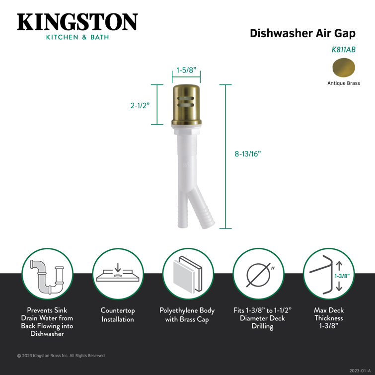Antique Brass Dishwasher Air Gap with Brass Cover