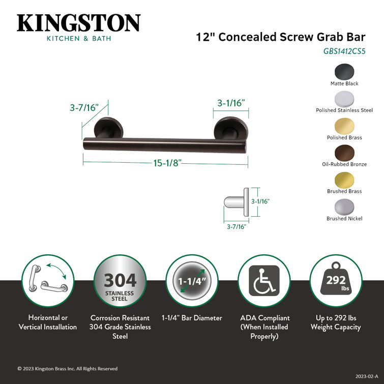 Brushed Nickel Stainless Steel 12" Grab Bar