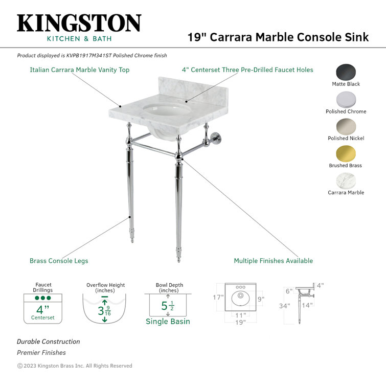 Edwardian Carrara Marble Console Sink with Brass Legs