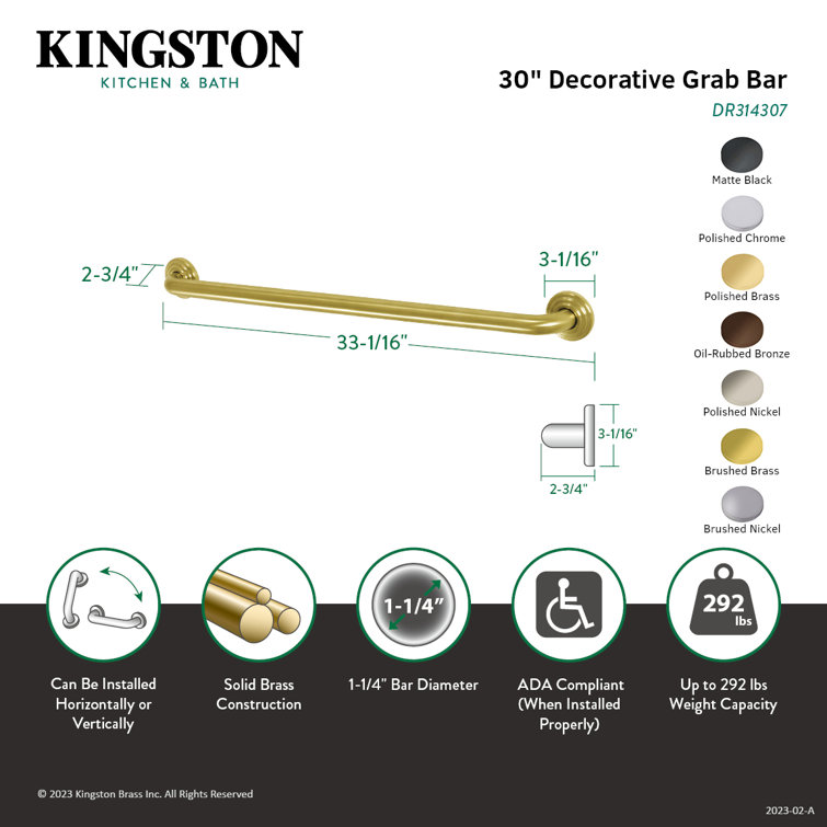 Polished Brass 30-Inch Stainless Steel Grab Bar