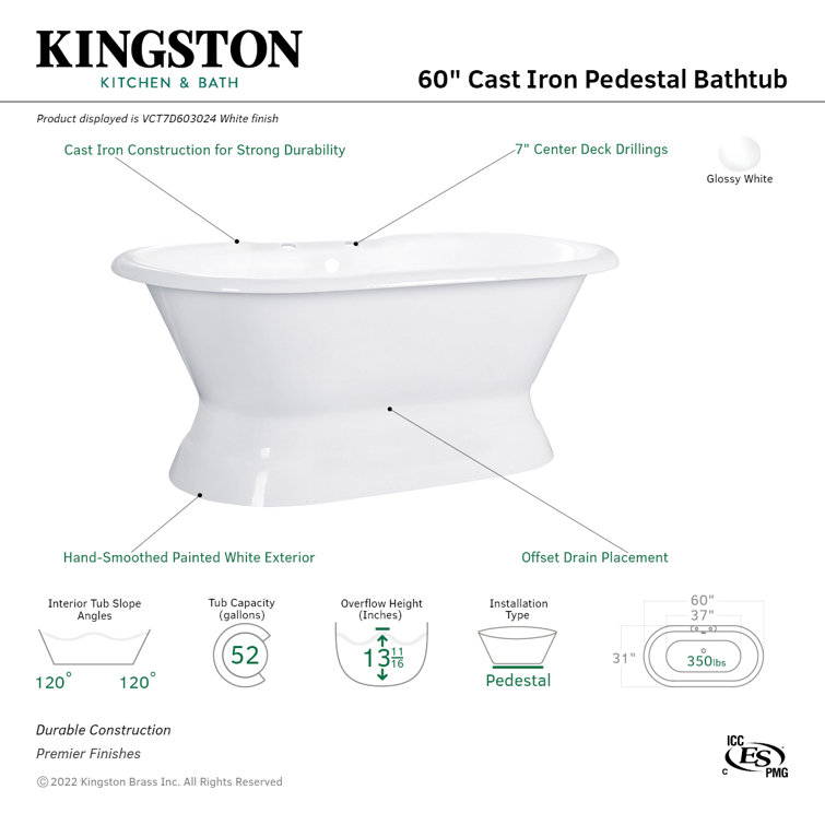 White Cast Iron Oval Pedestal Tub with Clawfoot Design