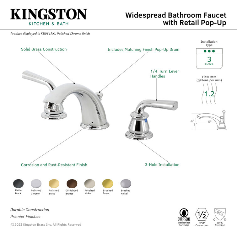Brushed Brass Traditional Widespread Bathroom Faucet with Pop-Up Drain