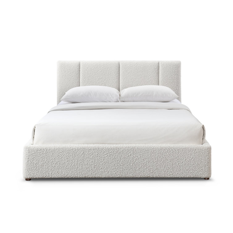 Cream Beige Boucle Upholstered Queen Bed with Tufted Headboard