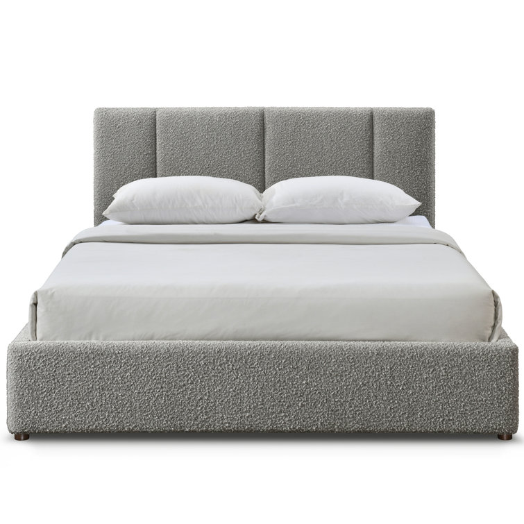 Gray Boucle Upholstered Queen Bed with Tufted Headboard