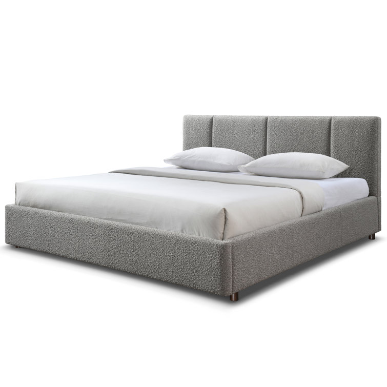Gray King Upholstered Platform Bed with Tufted Headboard