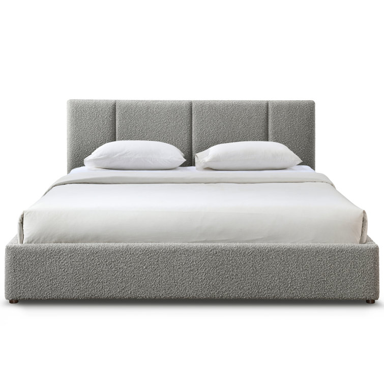 Gray King Upholstered Platform Bed with Tufted Headboard