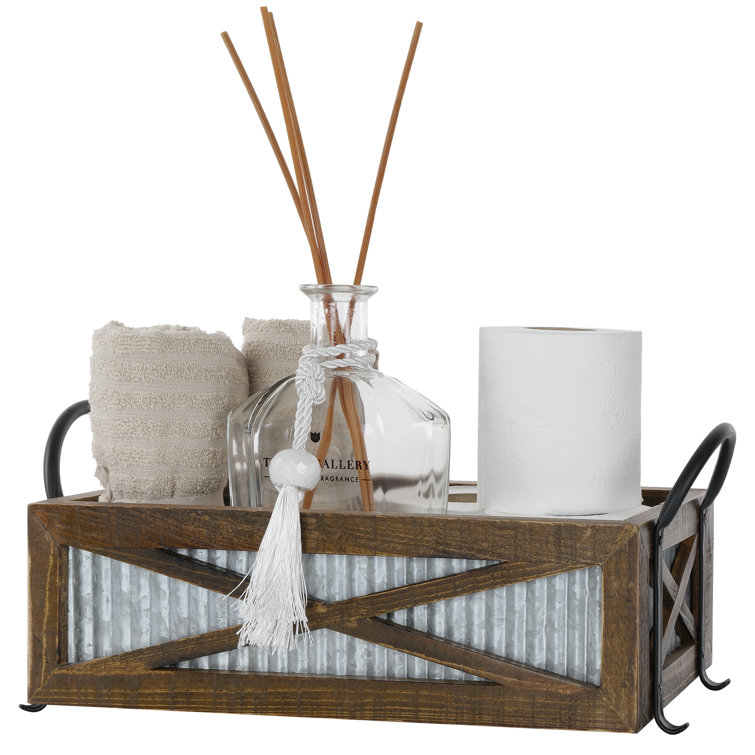 Rustic Brown and Metal Farmhouse Toilet Paper Basket