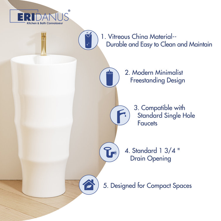 Brooklyn White Ceramic Round Freestanding Pedestal Sink