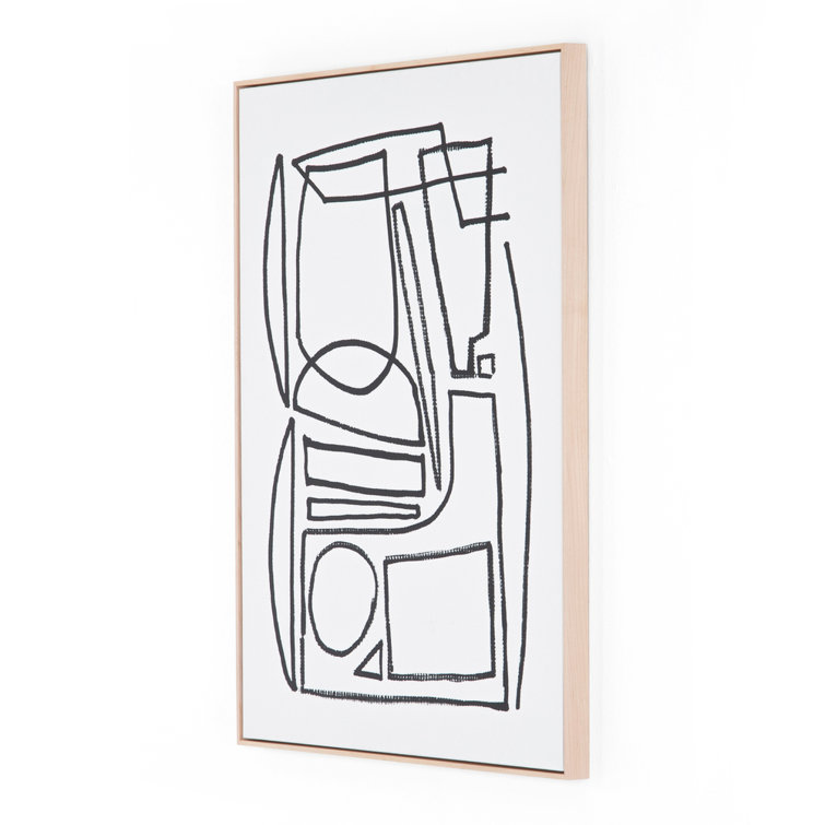 Dan Hobday Abstract Shapes Canvas Drawing Print with Natural Maple Frame