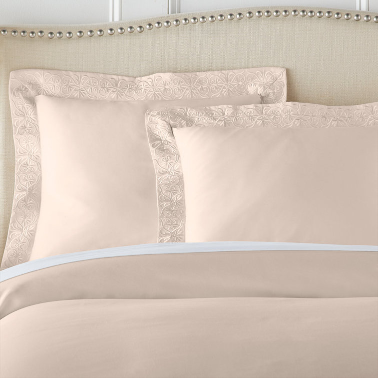 Soft Peach King Cotton Embroidered Duvet Cover Set