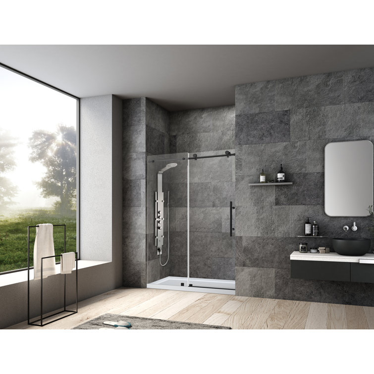 76 in. H x 60 in. W Frameless Sliding Shower Door with Clear Tempered Glass