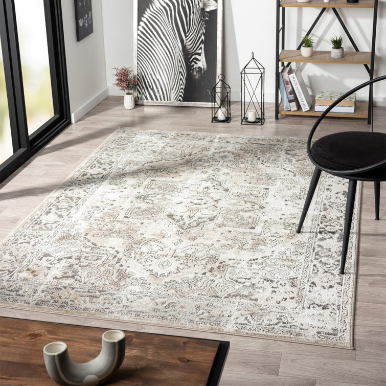 Beige Floral Moroccan Synthetic 3' x 9' Area Rug