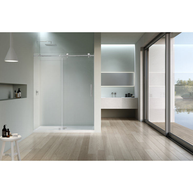 76" x 60" Frameless Sliding Shower Door with Clear Tempered Glass and Chrome Finish