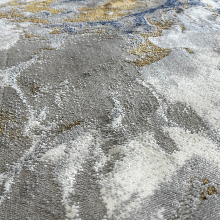 Marble Swirl Abstract Blue 8' x 10' Synthetic Area Rug
