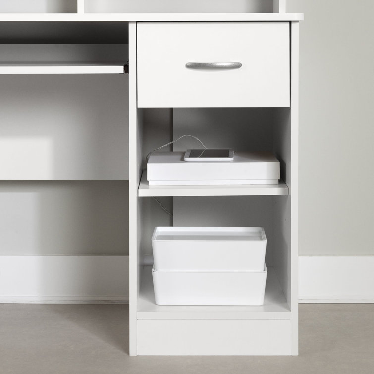 White Wood Computer Desk with Hutch and Drawer