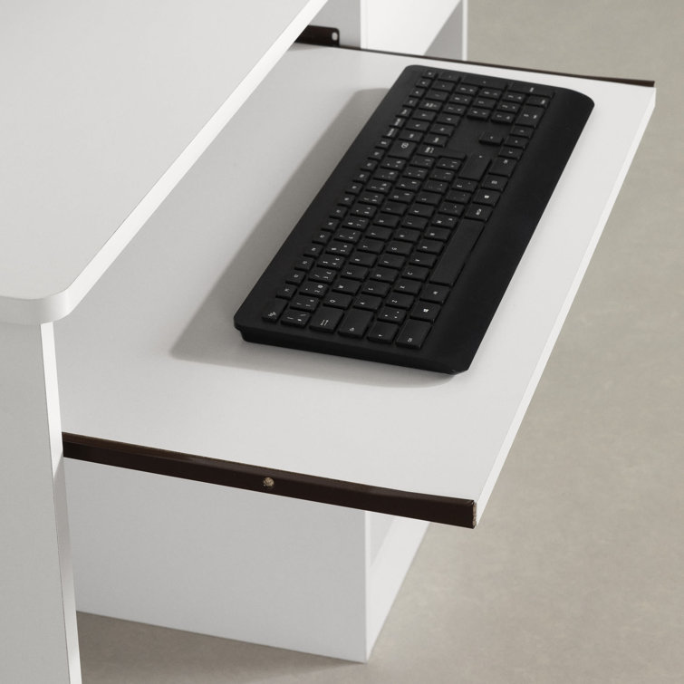 White Wood Computer Desk with Hutch and Drawer