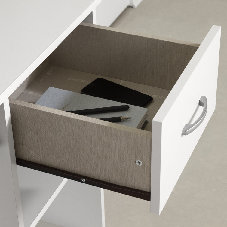 White Wood Computer Desk with Hutch and Drawer