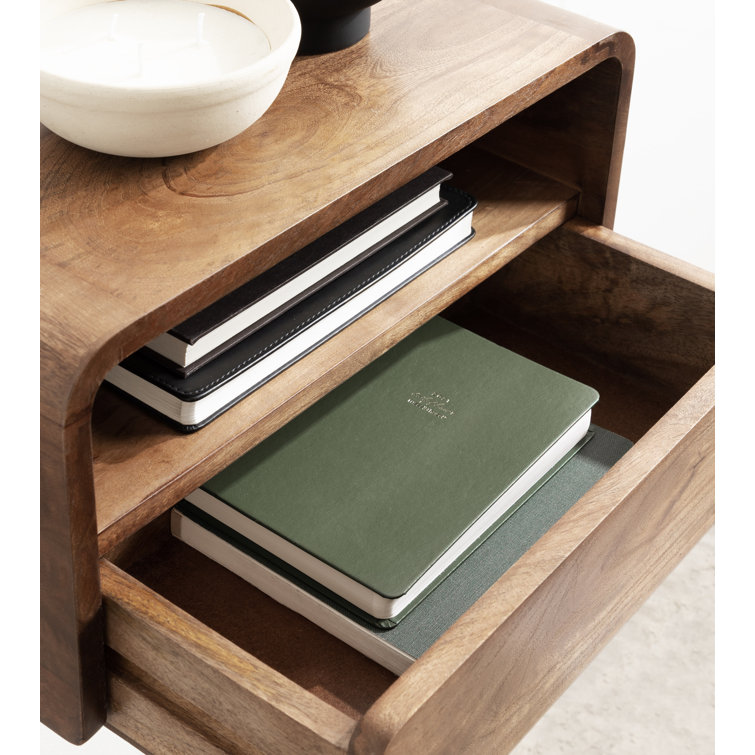 Walnut Mango Wood Floating Shelf with Drawer