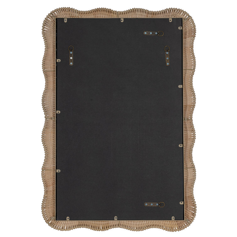 Scalloped Rectangular Rattan Wall Mirror with Glass