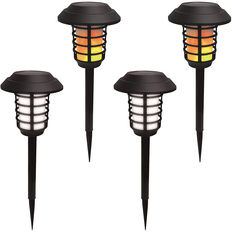 Black Solar Powered LED Pathway Light Set with Flame Mode