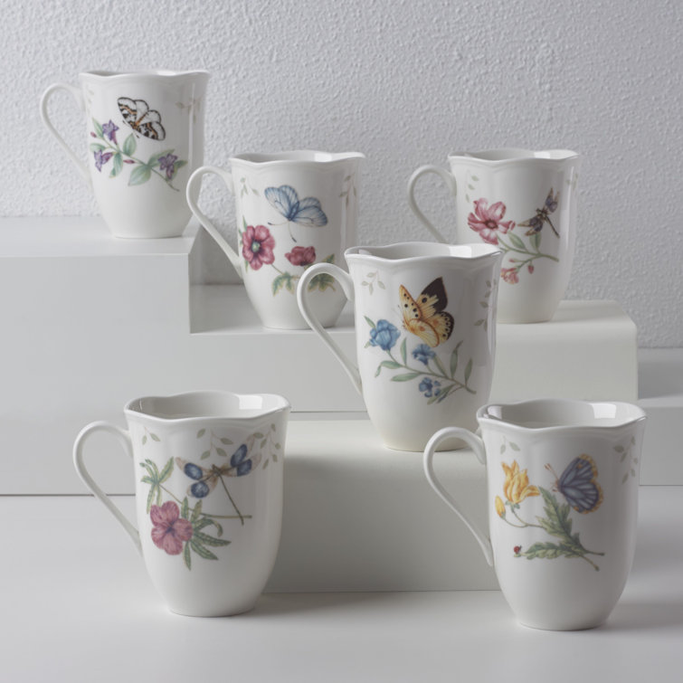 Butterfly Meadow 18-Piece White Porcelain Dinnerware Set with Floral Graphics