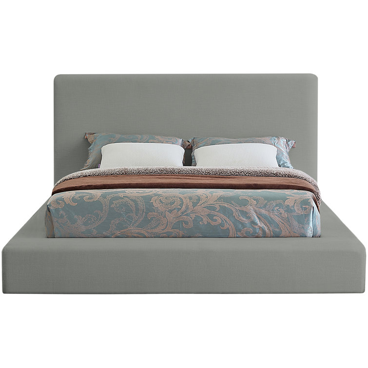 Cream Linen Upholstered Queen Platform Bed with Headboard