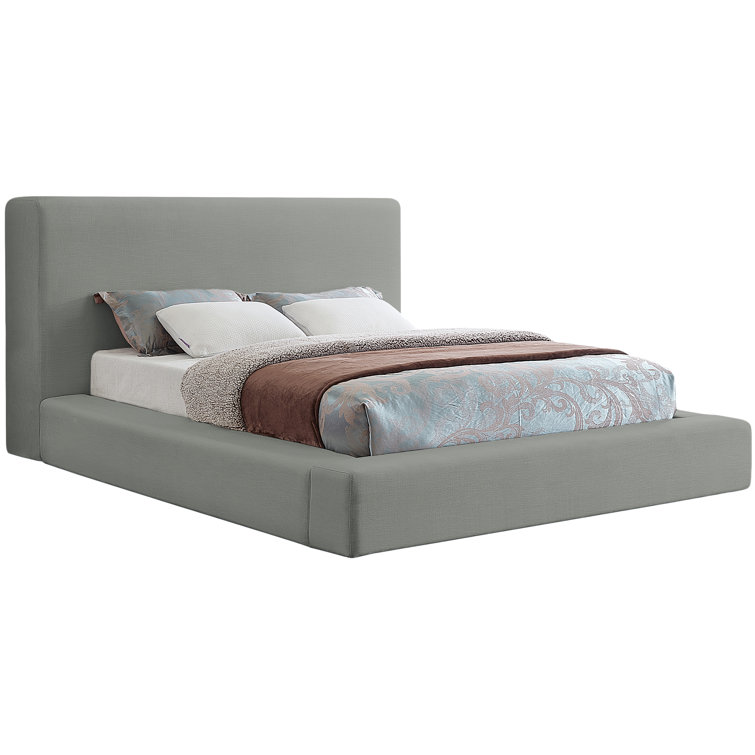 Grey Linen Upholstered King Bed with Wood Frame