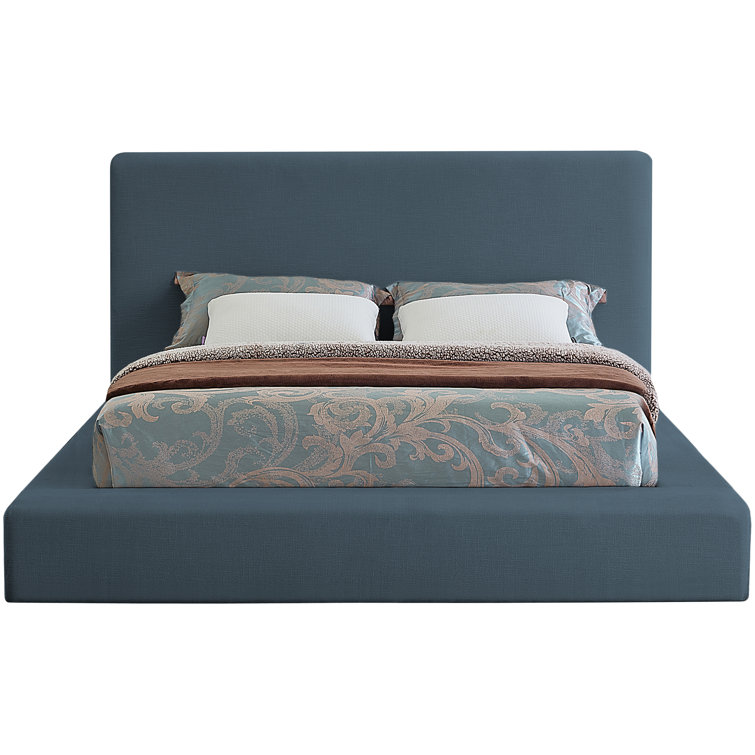Cream Linen Upholstered Queen Platform Bed with Headboard