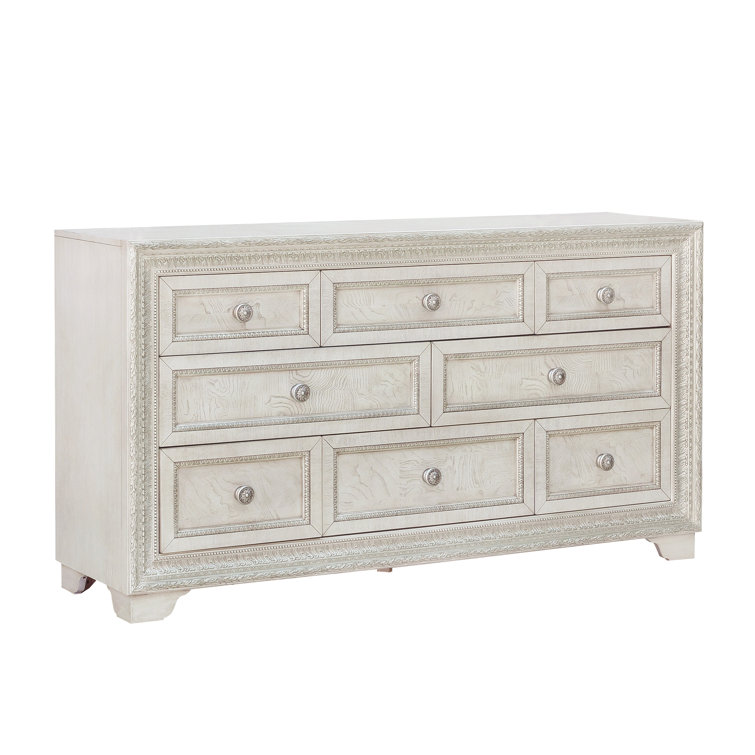 Elegant Cream 70'' Transitional Dresser with 8 Dovetail Drawers