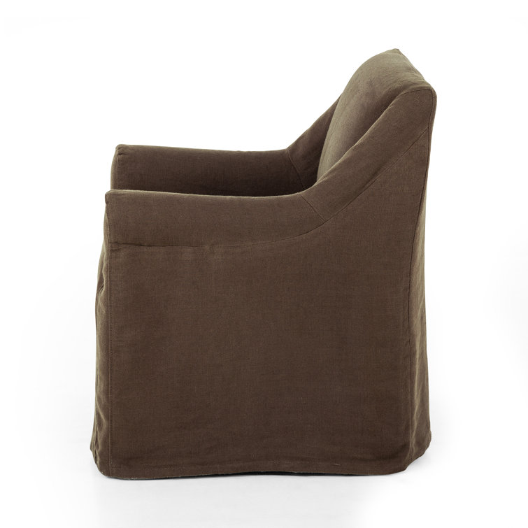 Brown Linen Upholstered Arm Chair with Wood Frame