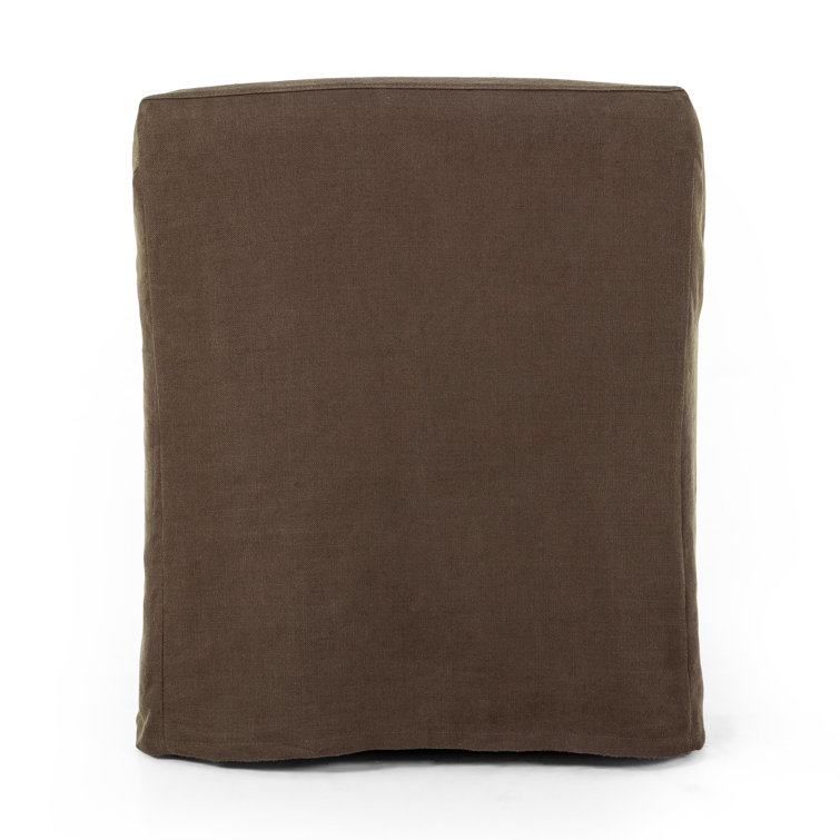 Brown Linen Upholstered Arm Chair with Wood Frame