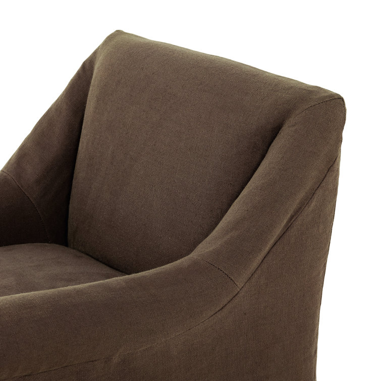 Brown Linen Upholstered Arm Chair with Wood Frame