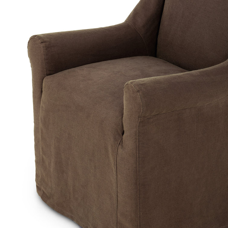 Brown Linen Upholstered Arm Chair with Wood Frame