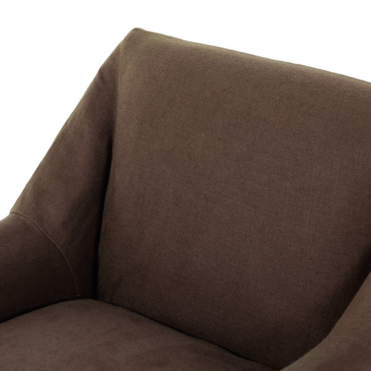 Brown Linen Upholstered Arm Chair with Wood Frame