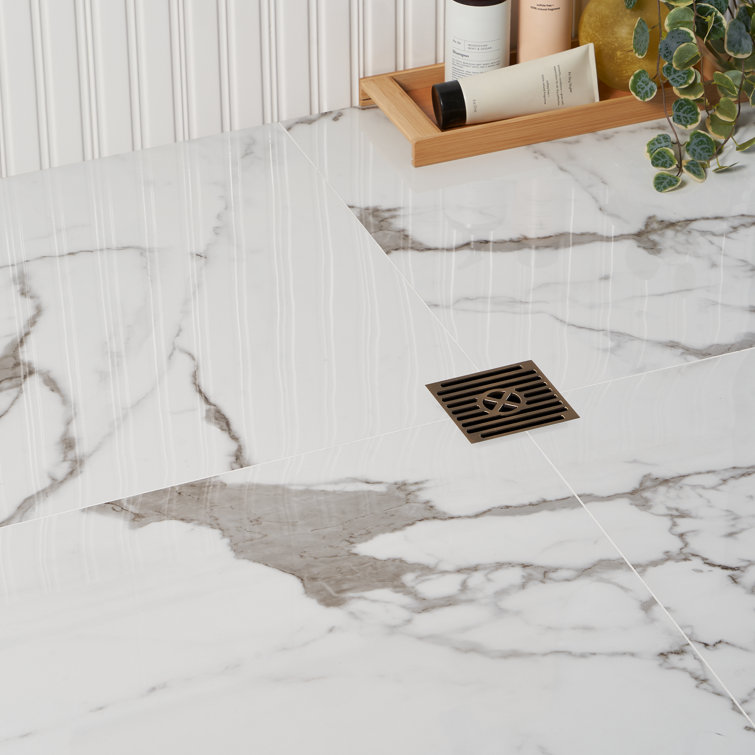 24" x 24" Polished White Porcelain Marble Look Tile